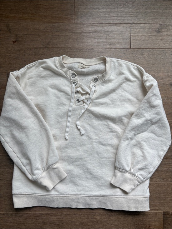 Madewell Tops - Madewell Cream Lace-Up Pullover Sweatshirt